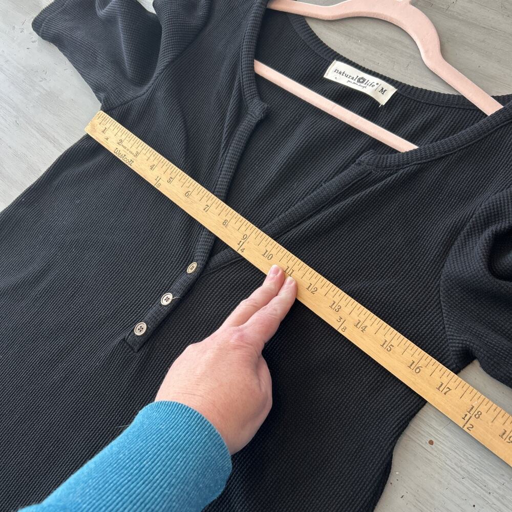 Natural Life Black Easy Street Mini Dress Size M Henley Waffle Knit Minimalist - Picture 5 of 7